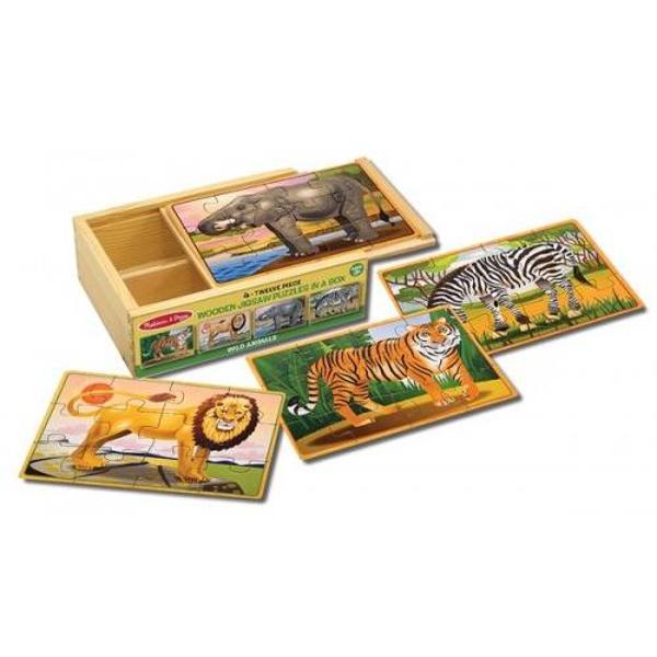 Wooden jigsaw puzzles. Set 4 puzzle lemn, Animale salbatice