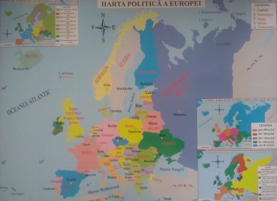Harta fizica a Europei + Harta politica a Europei 1:20.000.000/1:22.000.000