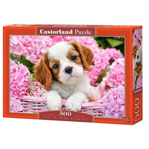 Puzzle 500 - Pup in pink flowers