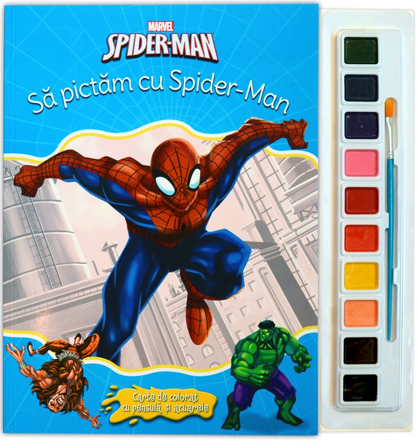 Sa pictam cu Spider-Man - Carte de colorat cu pensula si acuarele