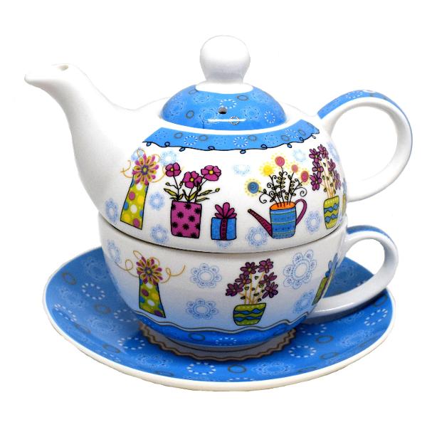 Set Tea for One - Flowers - Blue