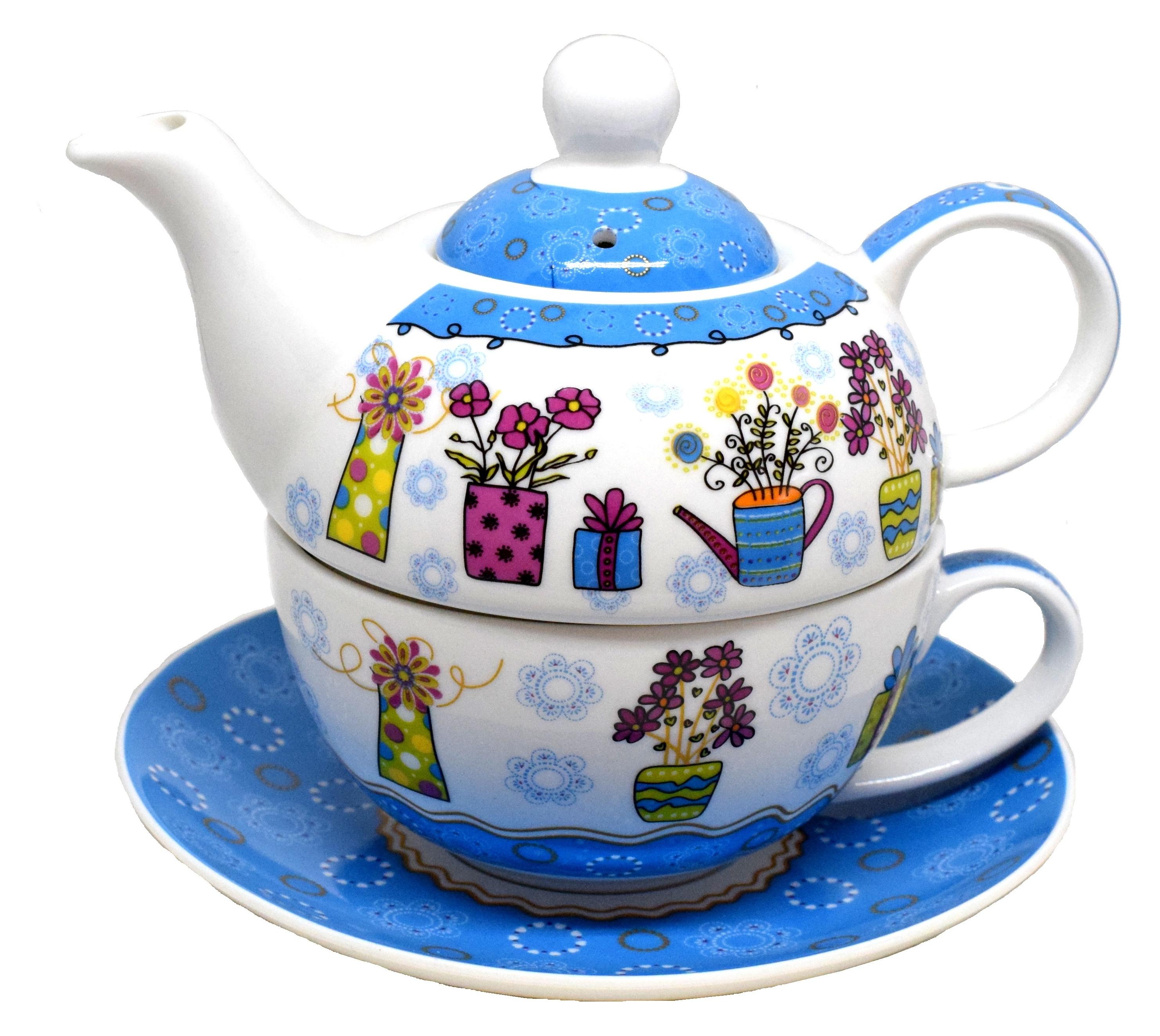 Set Tea for One - Flowers - Blue