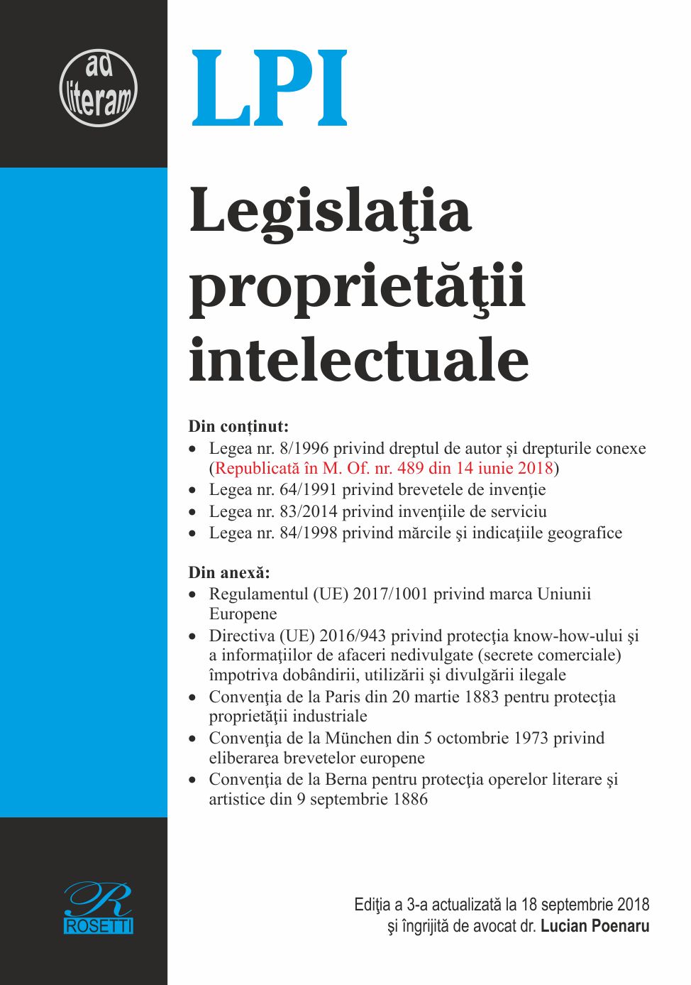 Legislatia proprietatii intelectuale Ed. 3 Act. 18 Septembrie 2018