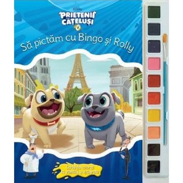 Sa pictam cu Bingo si Rolly - Carte de colorat cu pensula si acuarele