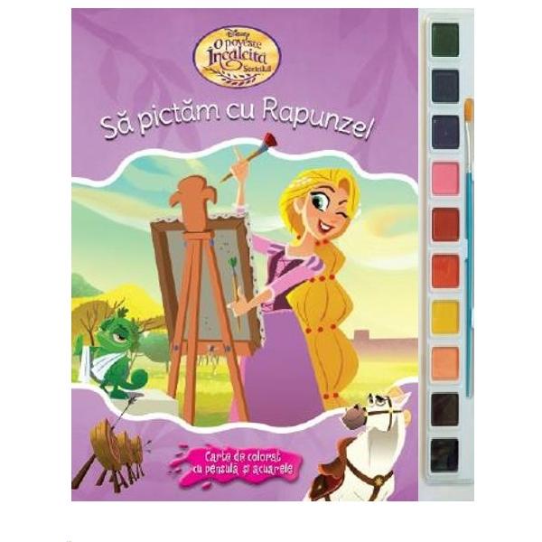 Sa pictam cu Rapunzel - Carte de colorat cu pensula si acuarele