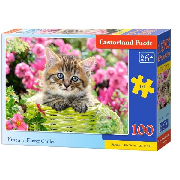 Puzzle 100. Kitten in Flower Garden