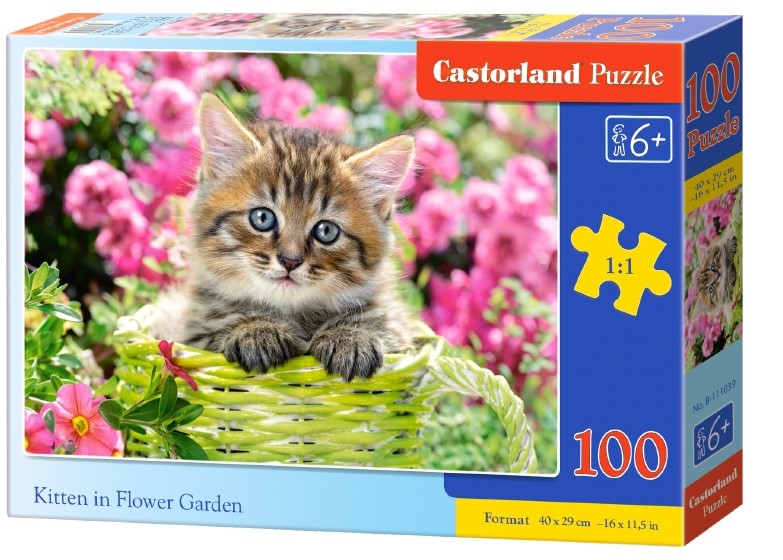 Puzzle 100. Kitten in Flower Garden