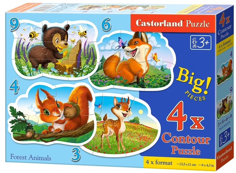 Puzzle 4 in 1. Forest animals