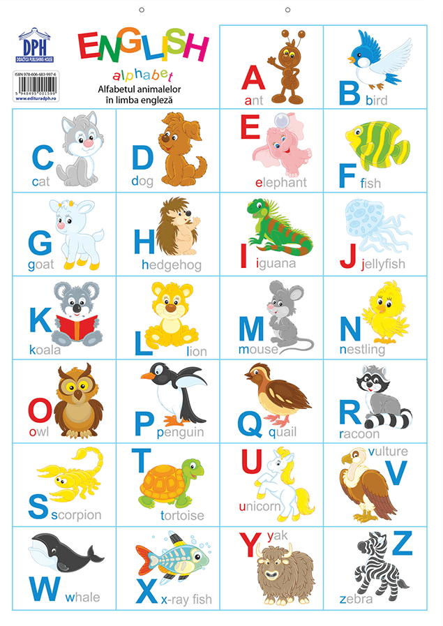 Alfabetul animalelor in limba engleza. Plansa
