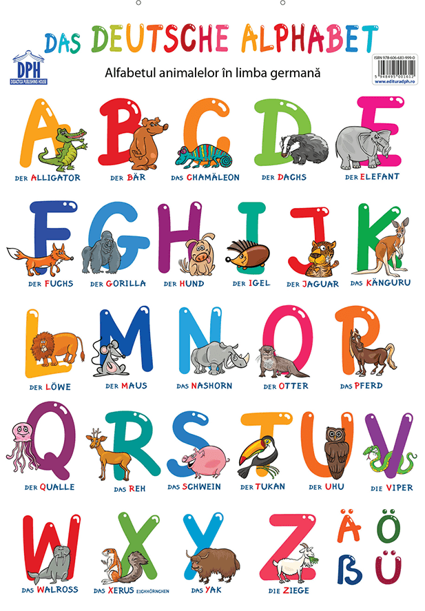Alfabetul animalelor in limba germana. Plansa