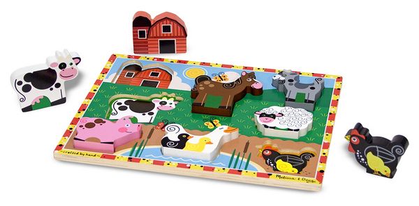 Chunky Puzzle, Farm animals. Puzzle lemn in relief, Animale la ferma