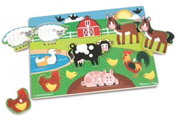 Peg puzzle, Farm animals. Puzzle din lemn, Ferma animalelor