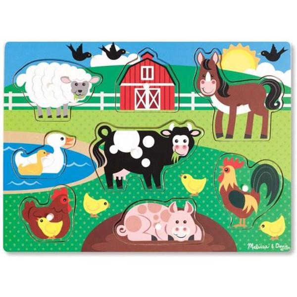 Peg puzzle, Farm animals. Puzzle din lemn, Ferma animalelor