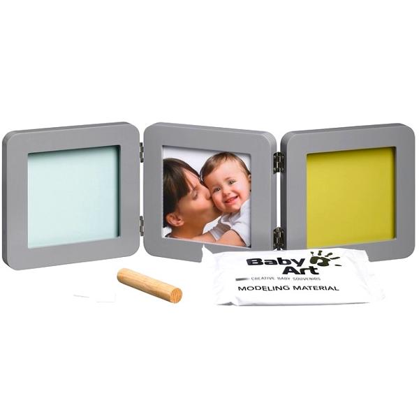 Baby Art - Double Print Frame Grey. Set de amprenta cu rama de poza - Gri