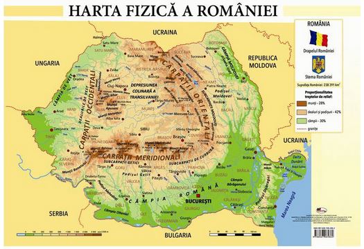 Harta fizica a Romaniei - Plansa A2