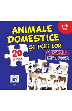 Coperta cărții 'Animale domestice și puii lor. Puzzle pentru podea 3-6 ani'