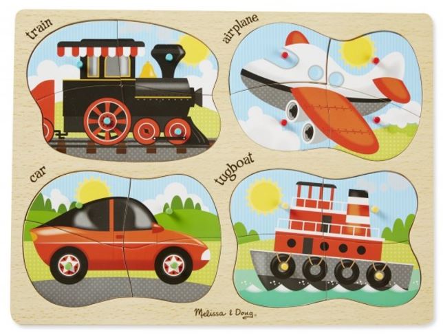 4 in 1 Peg puzzle, Vehicles. Puzzle lemn 4 in 1, Vehicule