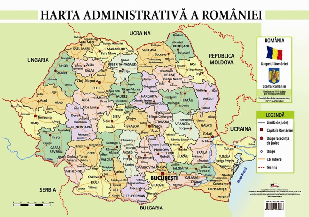 Harta administrativa a Romaniei - Plansa A4