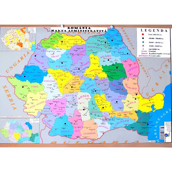 Harta de perete. Romania. Harta Administrativa + Harta Fizica