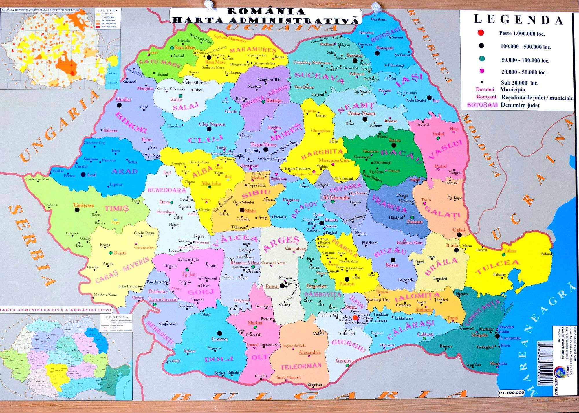 Harta de perete - Romania. Harta Administrativa + Harta Fizica
