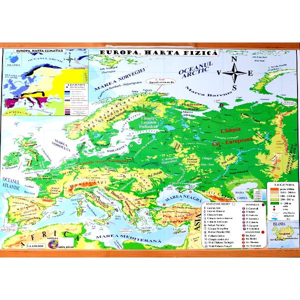 Harta de perete - Europa. Harta Fizica + Harta Politica
