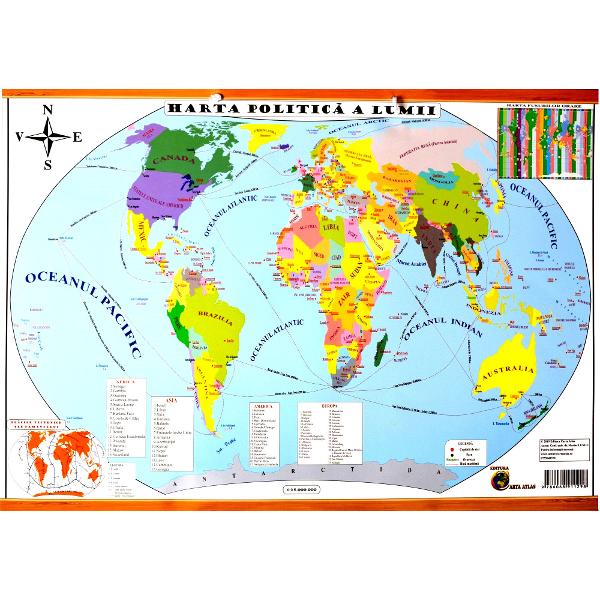Harta de perete a lumii. Harta Fizica + Harta Politica