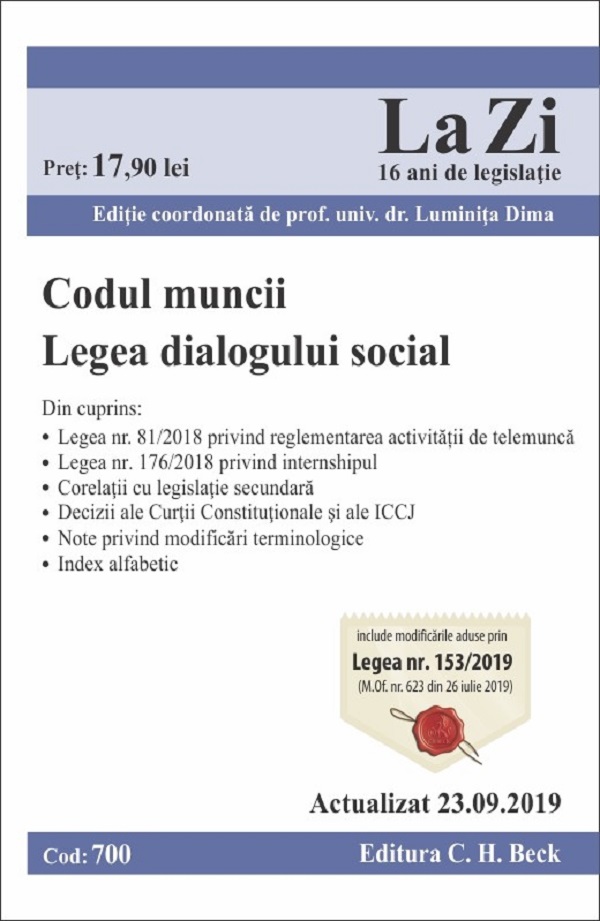 Codul muncii. Legea dialogului social act. 23.09.2019