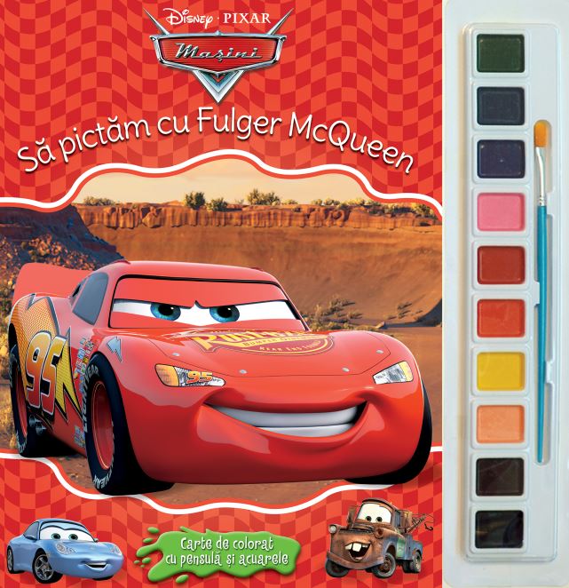 Sa pictam cu Fulger McQueen - Carte de colorat cu pensula si acuarele