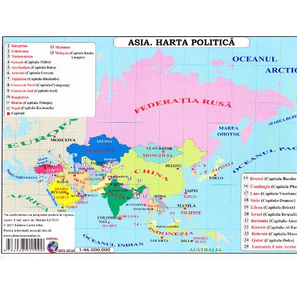 Asia - Harta Fizica + Harta Politica 1:46.000.000 (pliata)