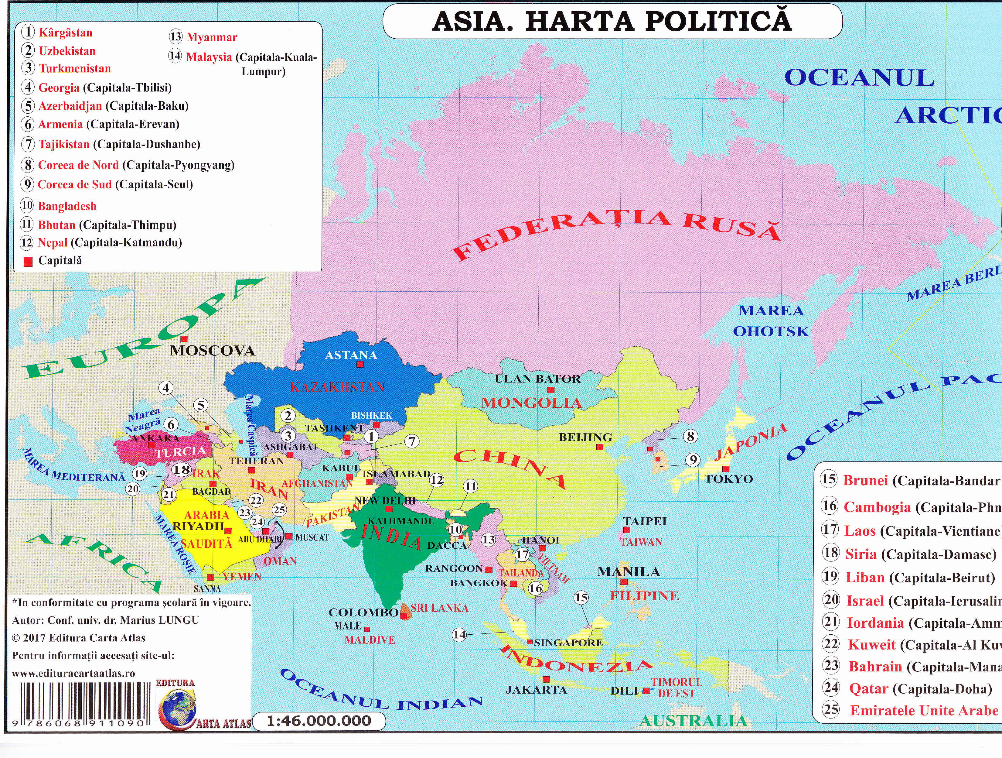 Asia - Harta Fizica + Harta Politica 1:46.000.000 (pliata)