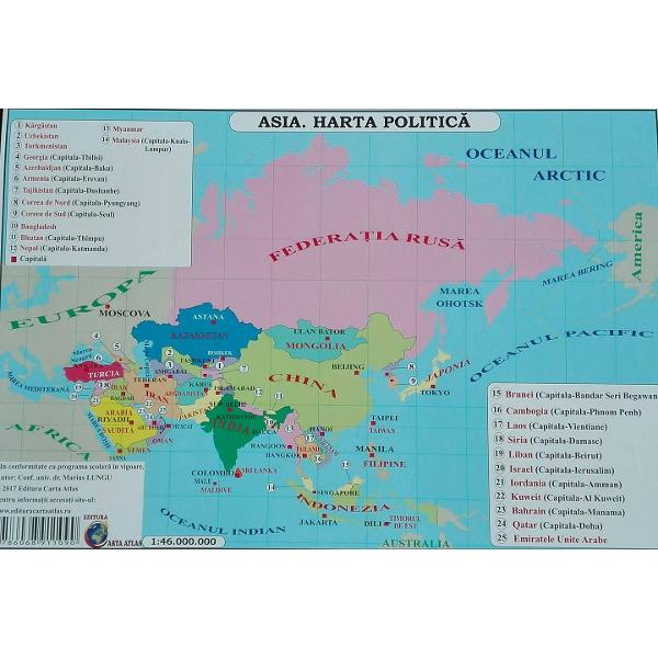 Asia - Harta Fizica + Harta Politica A3