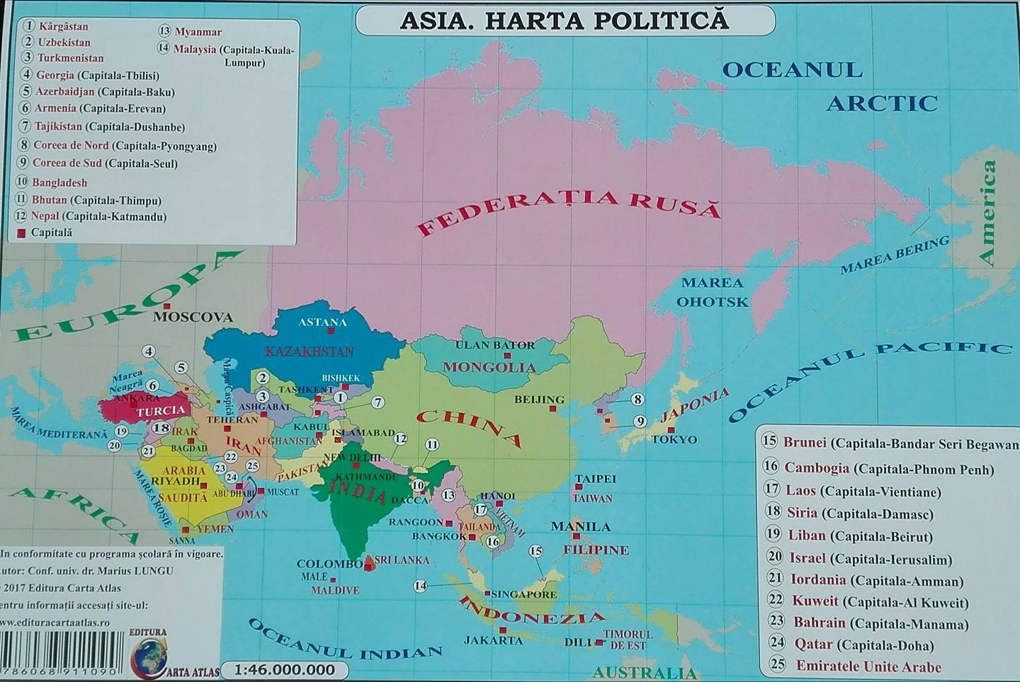 Asia - Harta Fizica + Harta Politica A3