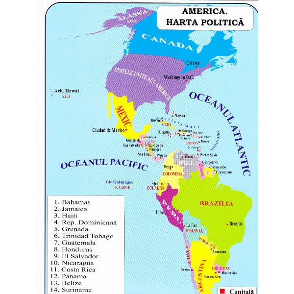 America - Harta Fizica + Harta Politica 1:46.000.000 (pliata)