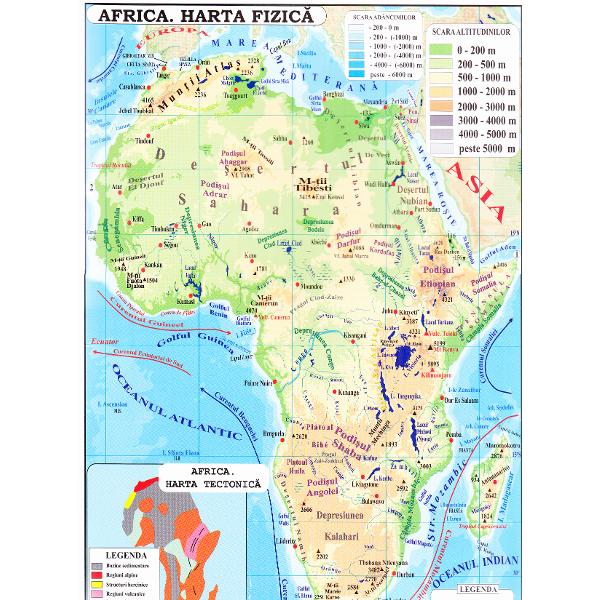 Africa + Australia  - Harta fizica 1:40.000.000 (pliata)