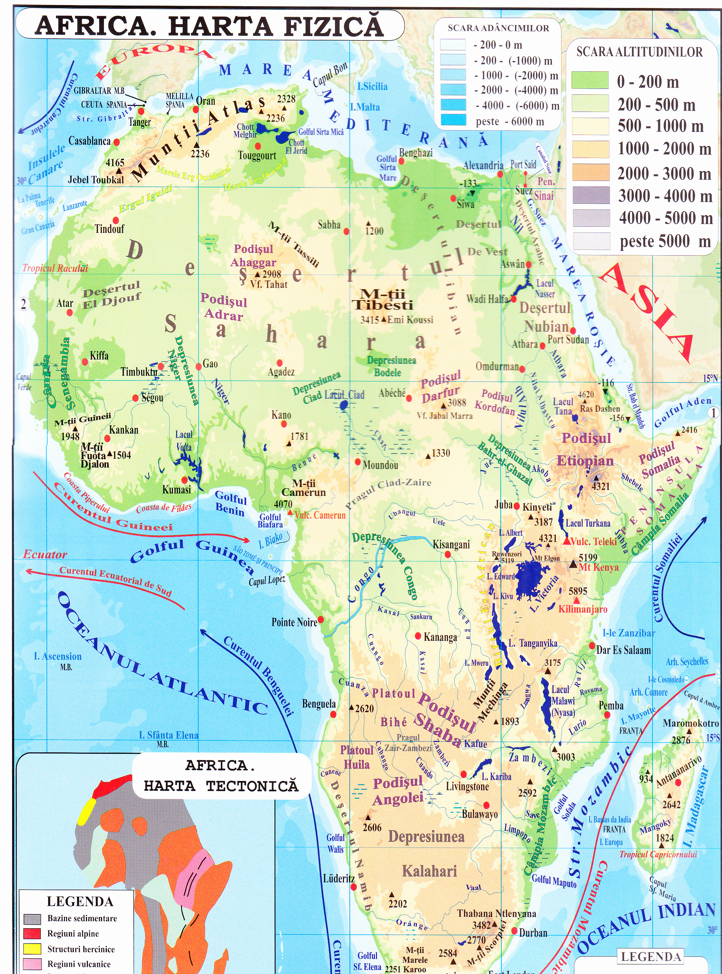 Africa + Australia  - Harta fizica 1:40.000.000 (pliata)