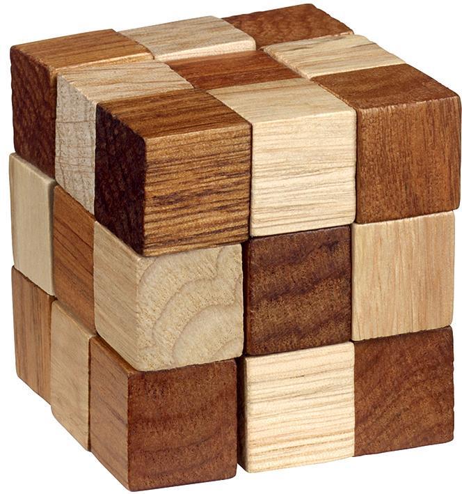 Puzzle logic din lemn: Maro + crem (cutie plastic)