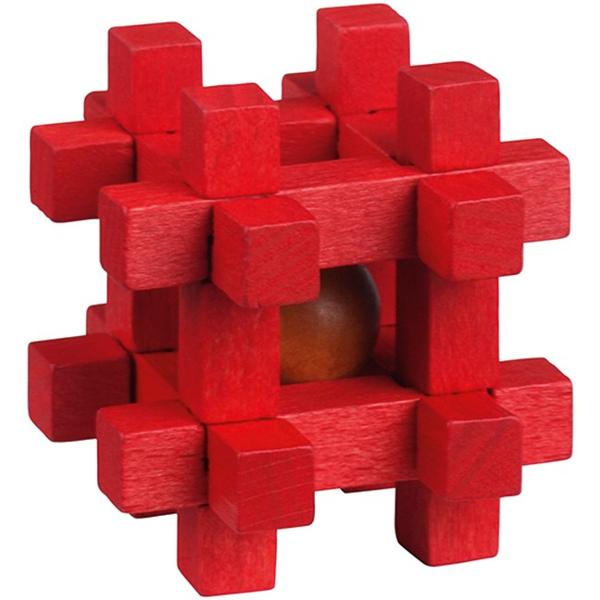 Puzzle logic din lemn: Cub rosu cu bila