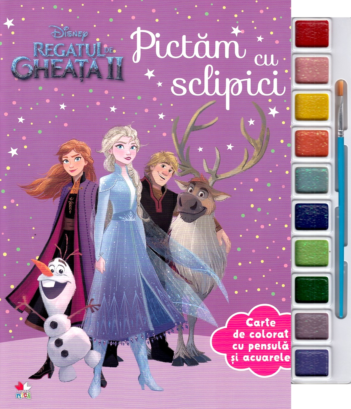 Disney: Regatul de gheata II. Pictam cu sclipici. Carte de colorat cu pensula si acuarele