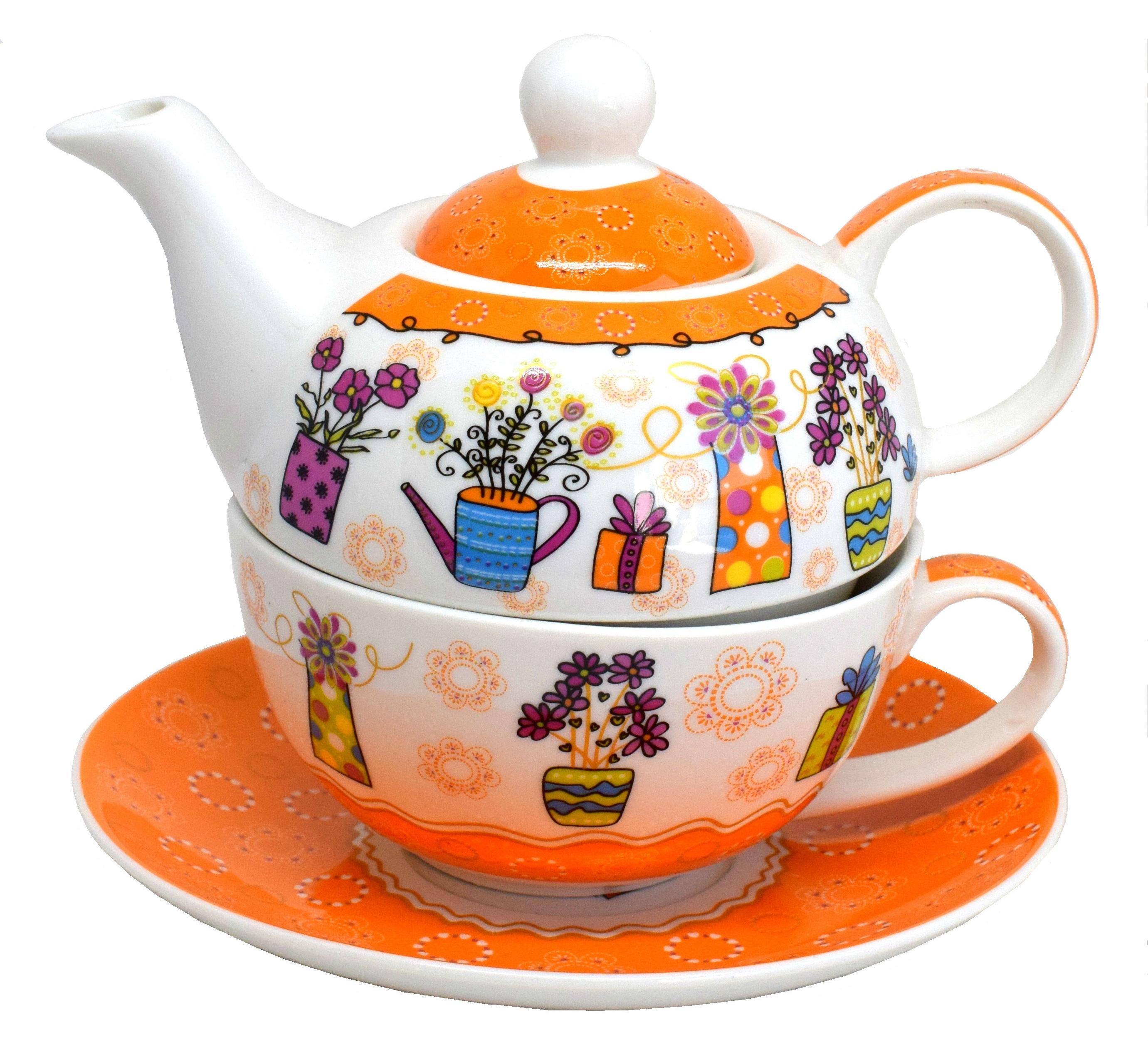 Set Tea for One - Flowers, Orange - Tea Garden