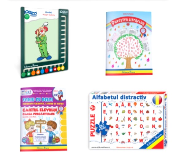 Pachet dezvoltarea limbajului: Povestea literelor, Logico Piccolo, Scriu cu Delfi, Puzzle alfabetul