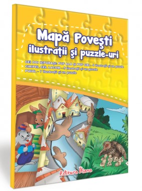 Mapa povesti, ilustratii si puzzle-uri - Cei doi iepurasi, Ciripel cel lacom, Puiul