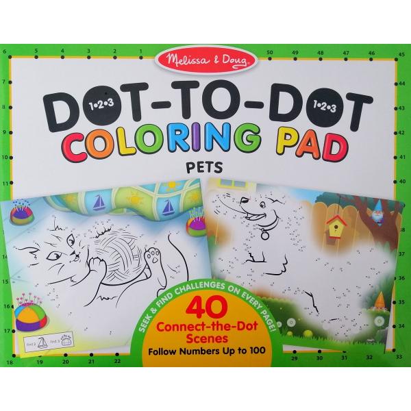 Dot-to-dot colouring pad. Bloc de colorat punct cu punct: Animale