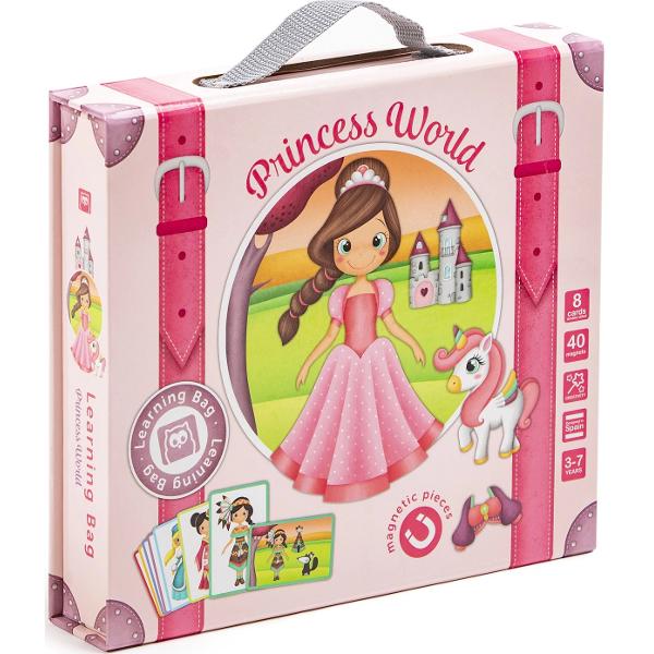Puzzle magnetic educativ: Princess World. Valiza cu printesele lumii