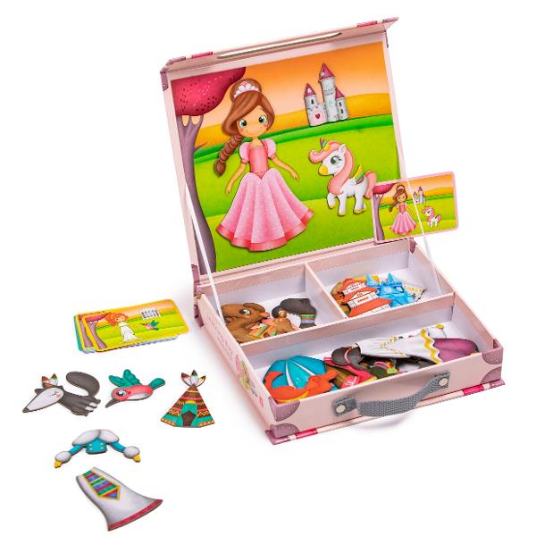 Puzzle magnetic educativ: Princess World. Valiza cu printesele lumii