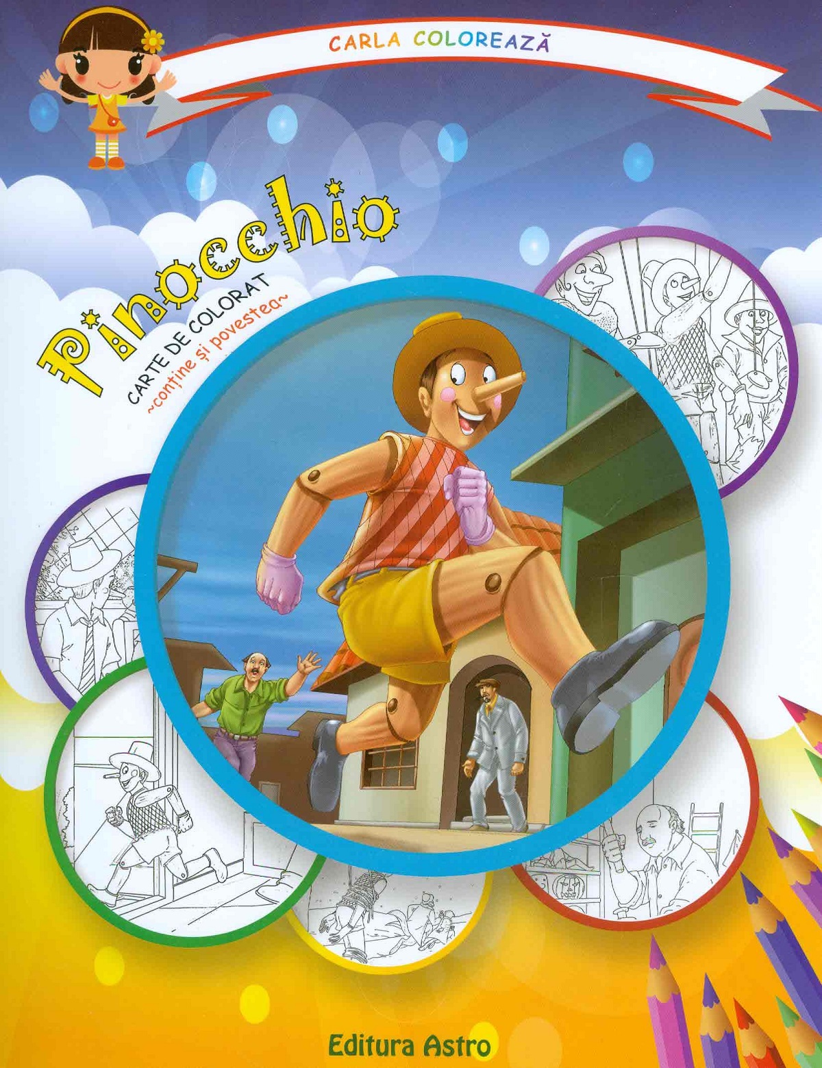 Pinocchio: carte de colorat + poveste. Carla coloreaza