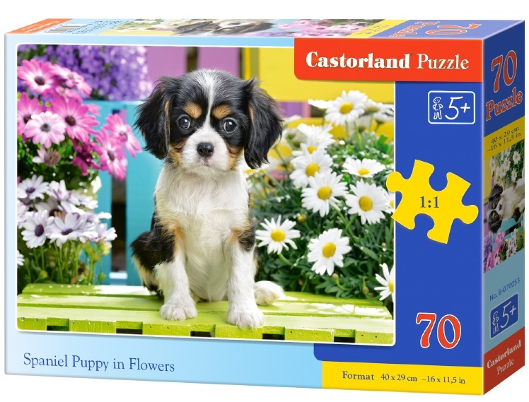 Puzzle 70. Spaniel Puppy in Flowers