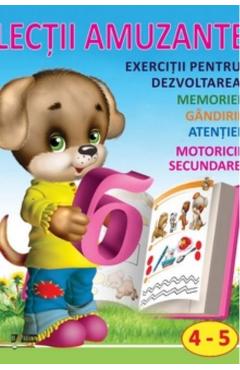 Coperta cărții 'Lectii amuzante 4-5 ani. Exercitii pentru dezvoltarea memoriei, gandirii, atentiei, motoricii secundare'