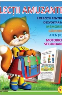 Coperta cărții 'Lectii amuzante +5 ani. Exercitii pentru dezvoltarea memoriei, gandirii, atentiei, motoricii secundare'