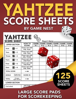 Yahtzee Score Sheets: 125 Large Score Pads for Scorekeeping - 8.5