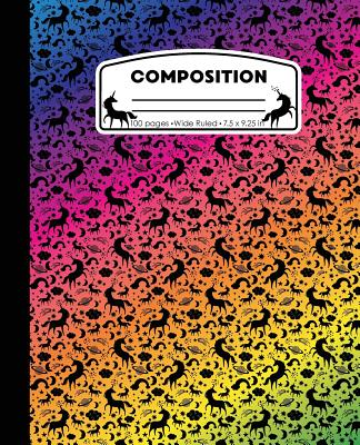 Composition: Unicorn Rainbow Marble Composition Notebook Wide Ruled 7.5 x 9.25 in, 100 pages book for girls, kids, school, students - Pattyjane Press